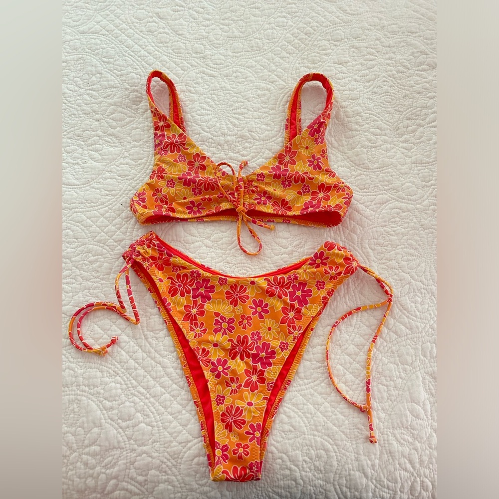 LA Hearts orange and pink floral bikini